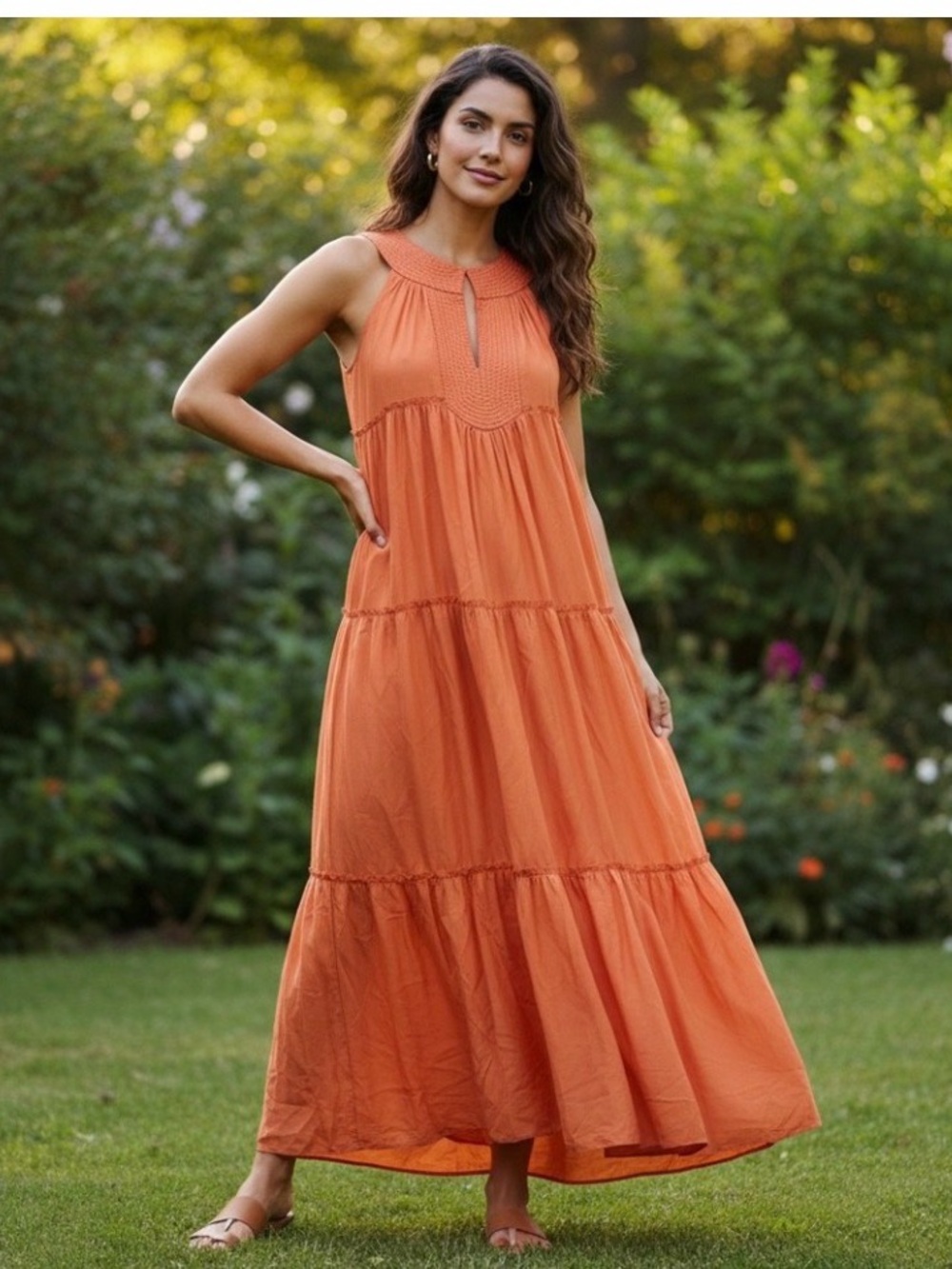 Calypso St. Barth Orange Tiered Maxi Dress